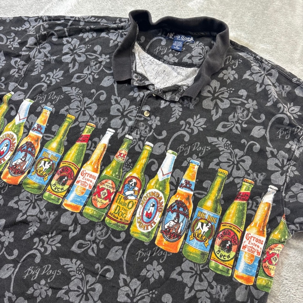 Vintage 90s Big Dogs‎ Beer All Over Print Polo Shirt Men 3X